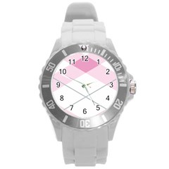 Tablecloth Stripes Diamonds Pink Round Plastic Sport Watch (l) by Nexatart