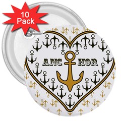 Anchor Heart 3  Buttons (10 Pack)  by Nexatart