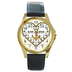 Anchor Heart Round Gold Metal Watch by Nexatart