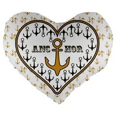 Anchor Heart Large 19  Premium Heart Shape Cushions by Nexatart