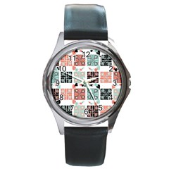 Mint Black Coral Heart Paisley Round Metal Watch by Nexatart