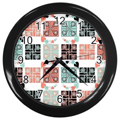 Mint Black Coral Heart Paisley Wall Clocks (black) by Nexatart