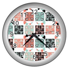 Mint Black Coral Heart Paisley Wall Clocks (silver)  by Nexatart