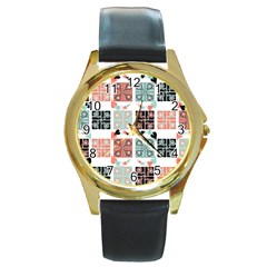 Mint Black Coral Heart Paisley Round Gold Metal Watch by Nexatart