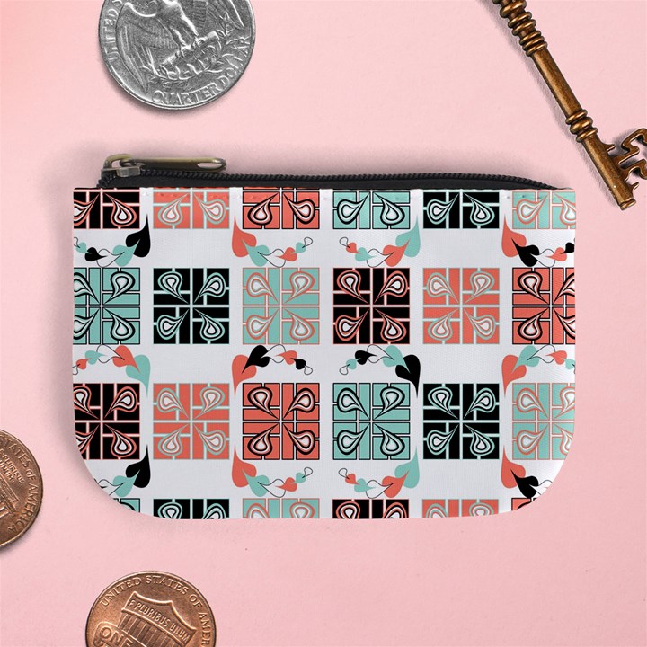 Mint Black Coral Heart Paisley Mini Coin Purses