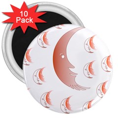 Moon Moonface Pattern Outlines 3  Magnets (10 Pack) 