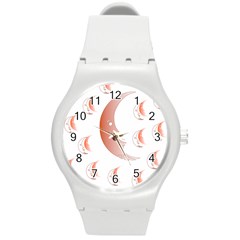 Moon Moonface Pattern Outlines Round Plastic Sport Watch (m) by Nexatart