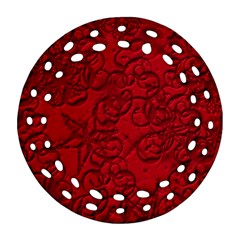 Christmas Background Red Star Round Filigree Ornament (two Sides) by Nexatart