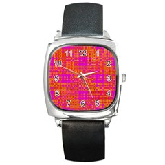 Pink Orange Bright Abstract Square Metal Watch by Nexatart