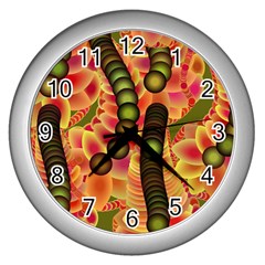 Abstract Background Digital Green Wall Clocks (Silver) 