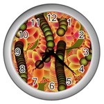 Abstract Background Digital Green Wall Clocks (Silver)  Front