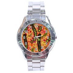 Abstract Background Digital Green Stainless Steel Analogue Watch