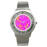 Spring Tropical Floral Palm Bird Stainless Steel Watch Front