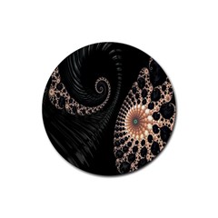 Fractal Black Pearl Abstract Art Rubber Coaster (round)  by Nexatart