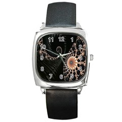 Fractal Black Pearl Abstract Art Square Metal Watch by Nexatart