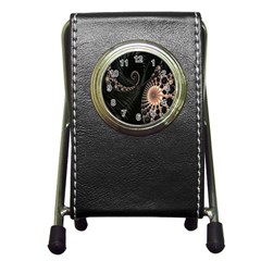 Fractal Black Pearl Abstract Art Pen Holder Desk Clocks by Nexatart