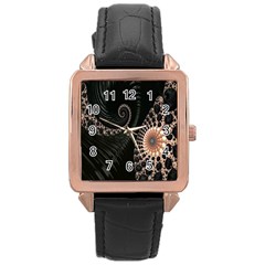 Fractal Black Pearl Abstract Art Rose Gold Leather Watch  by Nexatart