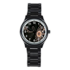 Fractal Black Pearl Abstract Art Stainless Steel Round Watch by Nexatart