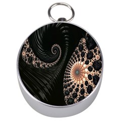 Fractal Black Pearl Abstract Art Silver Compasses by Nexatart