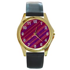 Stripes Course Texture Background Round Gold Metal Watch by Nexatart