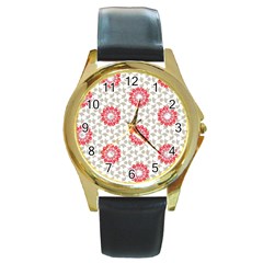 Stamping Pattern Fashion Background Round Gold Metal Watch by Nexatart