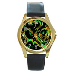 Glowing Fractal A Round Gold Metal Watch by Fractalworld