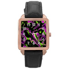 Glowing Fractal B Rose Gold Leather Watch  by Fractalworld