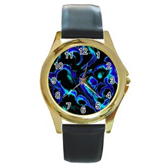 Glowing Fractal C Round Gold Metal Watch by Fractalworld