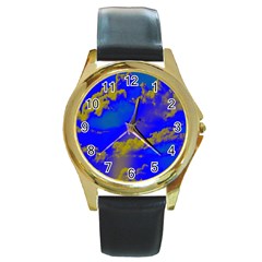 Sky Pattern Round Gold Metal Watch by Valentinaart