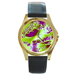 Sky Pattern Round Gold Metal Watch by Valentinaart