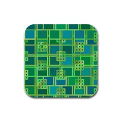 Green Abstract Geometric Rubber Square Coaster (4 pack) 