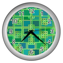 Green Abstract Geometric Wall Clocks (Silver) 