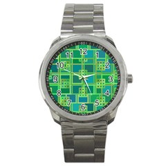 Green Abstract Geometric Sport Metal Watch by Nexatart