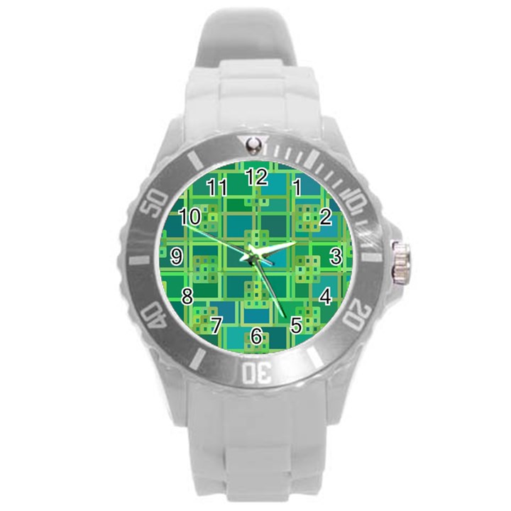 Green Abstract Geometric Round Plastic Sport Watch (L)