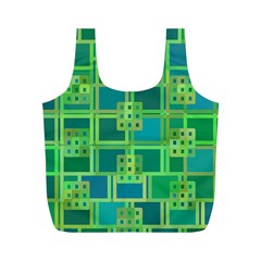 Green Abstract Geometric Full Print Recycle Bags (M) 