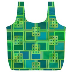 Green Abstract Geometric Full Print Recycle Bags (L) 