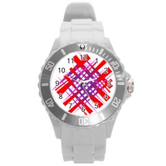 Chaos Bright Gradient Red Blue Round Plastic Sport Watch (l) by Nexatart