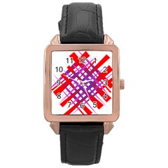 Chaos Bright Gradient Red Blue Rose Gold Leather Watch  by Nexatart