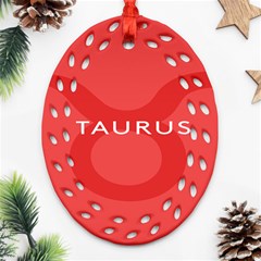 Zodizc Taurus Red Oval Filigree Ornament (two Sides) by Mariart