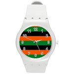 Color Green Orange Black Round Plastic Sport Watch (M) Front