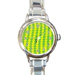 Arrow Triangle Green Yellow Round Italian Charm Watch Front