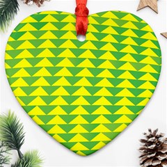 Arrow Triangle Green Yellow Ornament (heart) by Mariart