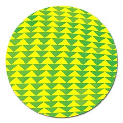 Arrow Triangle Green Yellow Magnet 5  (round) by Mariart