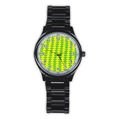 Arrow Triangle Green Yellow Stainless Steel Round Watch by Mariart