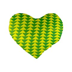 Arrow Triangle Green Yellow Standard 16  Premium Flano Heart Shape Cushions by Mariart