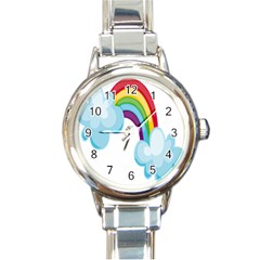 Could Rainbow Red Yellow Green Blue Purple Round Italian Charm Watch by Mariart