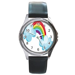 Could Rainbow Red Yellow Green Blue Purple Round Metal Watch by Mariart