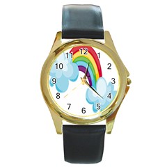 Could Rainbow Red Yellow Green Blue Purple Round Gold Metal Watch