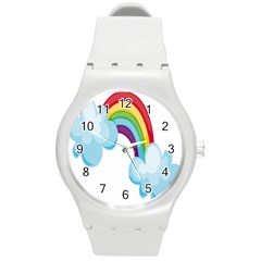 Could Rainbow Red Yellow Green Blue Purple Round Plastic Sport Watch (m) by Mariart