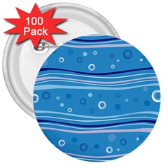 Blue Circle Line Waves 3  Buttons (100 Pack) 